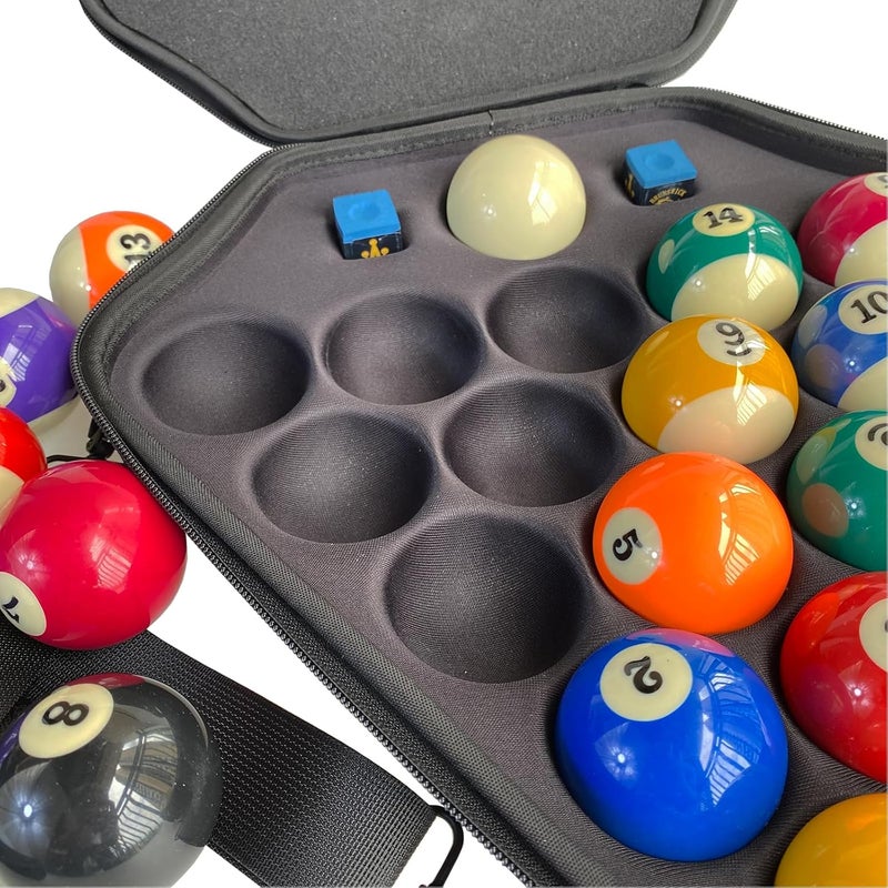 UISKOOPW Pool Ball Carrying Case,Hard Billiard Ball Case Cue Ball Holder for One Set of Billiard Balls,EVA Pool Ball Storage Bag with Handle and Adjustable Shoulder Strap for Travel - Image 5
